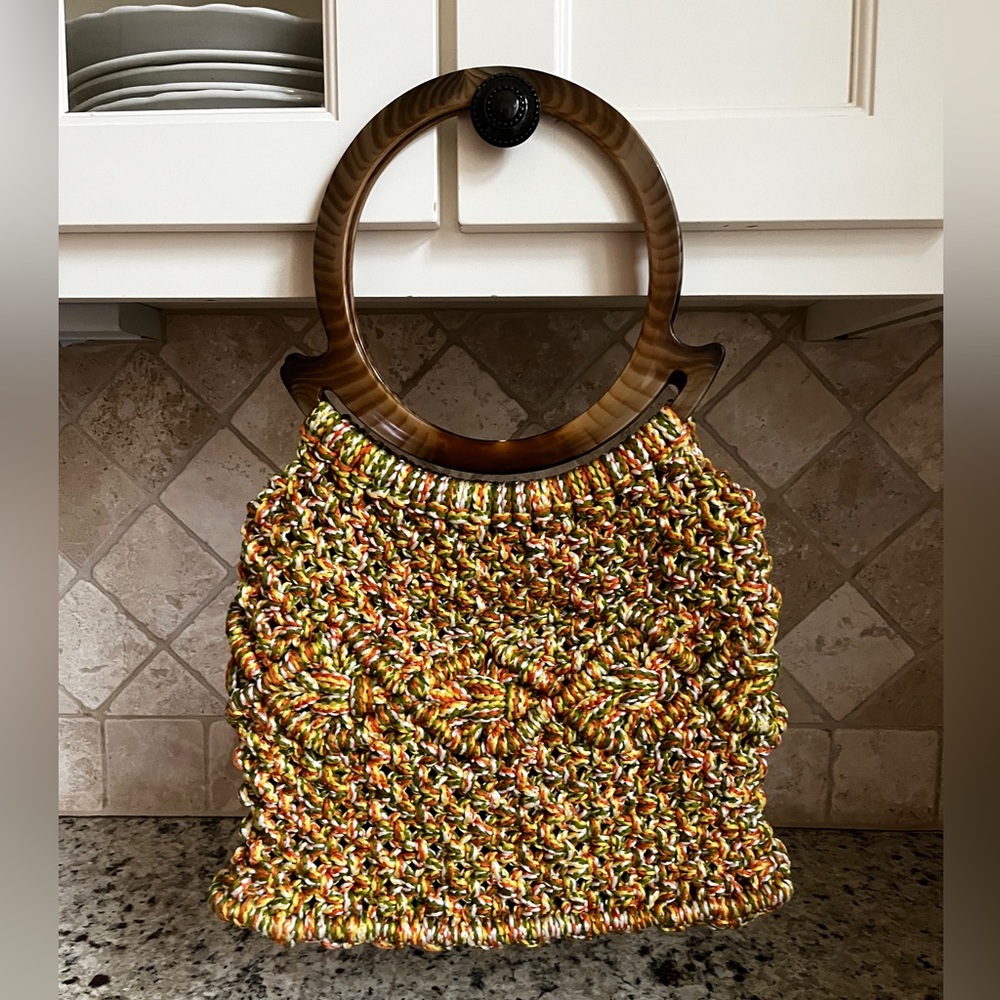 Amazing Vintage 70's Hand-Made Crochet Knitted Purse Bag
